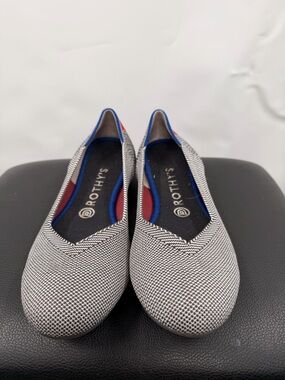 Rothy's Black-and-White Knit Flats with Blue and Red Trim women’s size 8.5